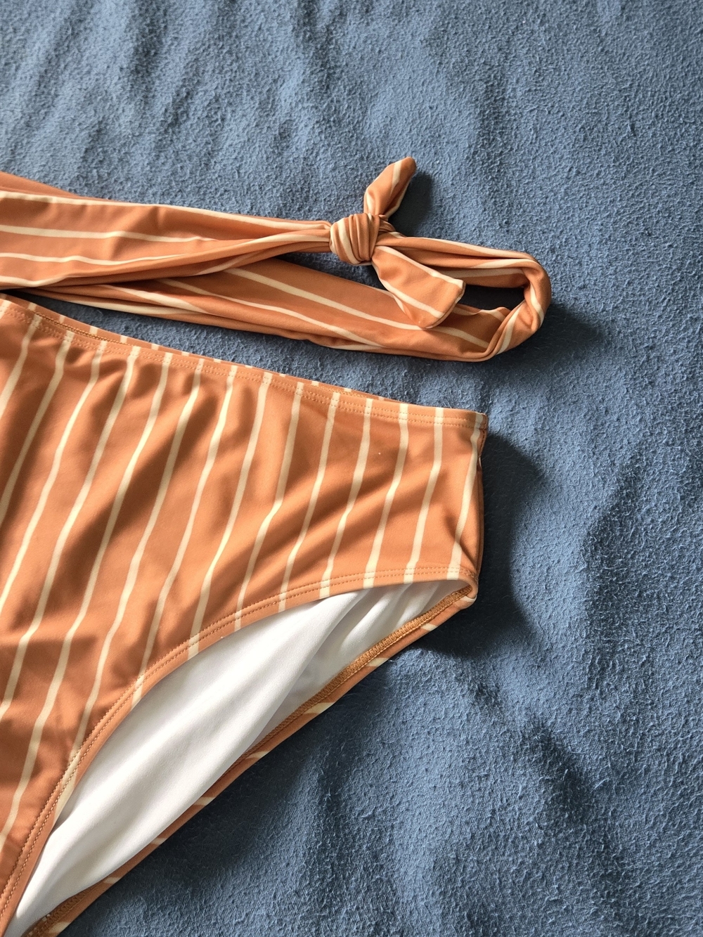 Nani Side Tie Bathing Suit In Terracotta With Stripe. Size L - Picture 9 of 13